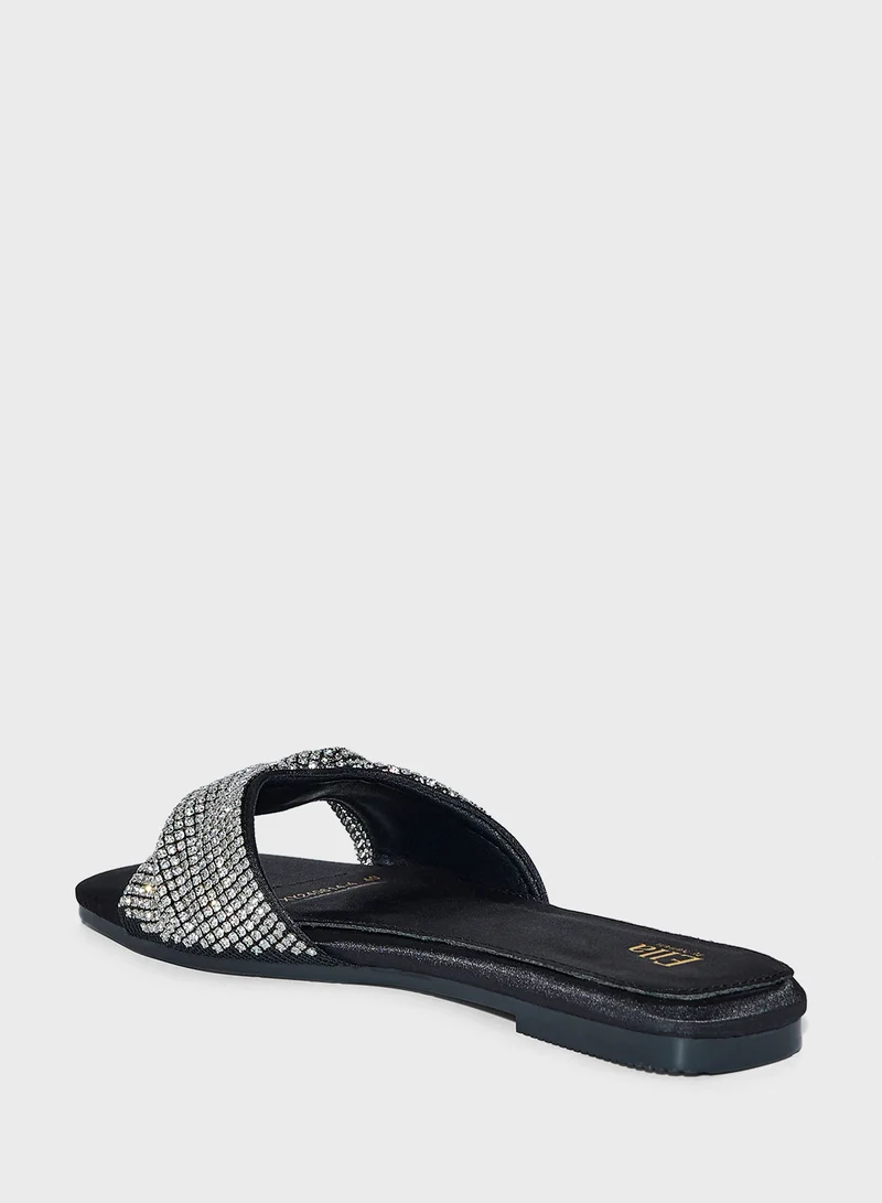 Ella Limited Edition Twisted  Pattern Diamante Flat Sandal