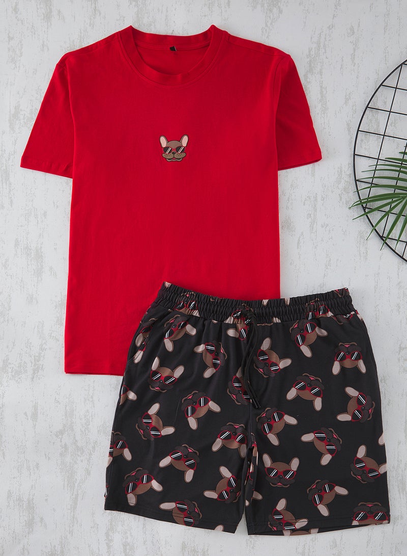 trendyol Red Regular Fit Printed Knitted Pajama Set with Shorts Tmnss25Pt00020 - Image 3
