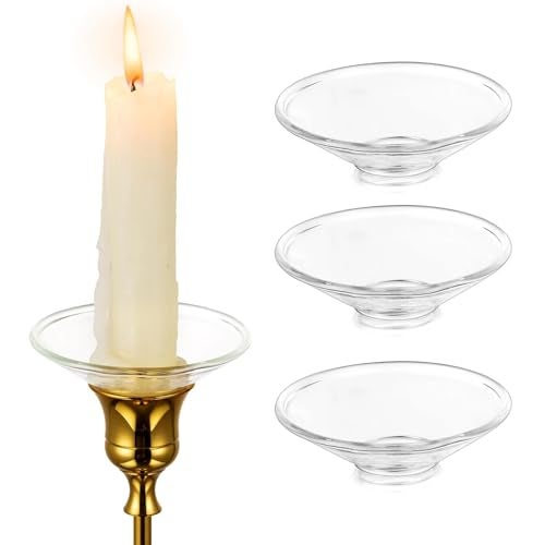 Hewory Glass Bobeches for Candlestick Holders 3 PCS Candle Drip Protectors Candle Rings for Tapers Candle Drip Catcher for Candle Stick Candle Holder for Wedding Party Church Home Round Clear - Image 1