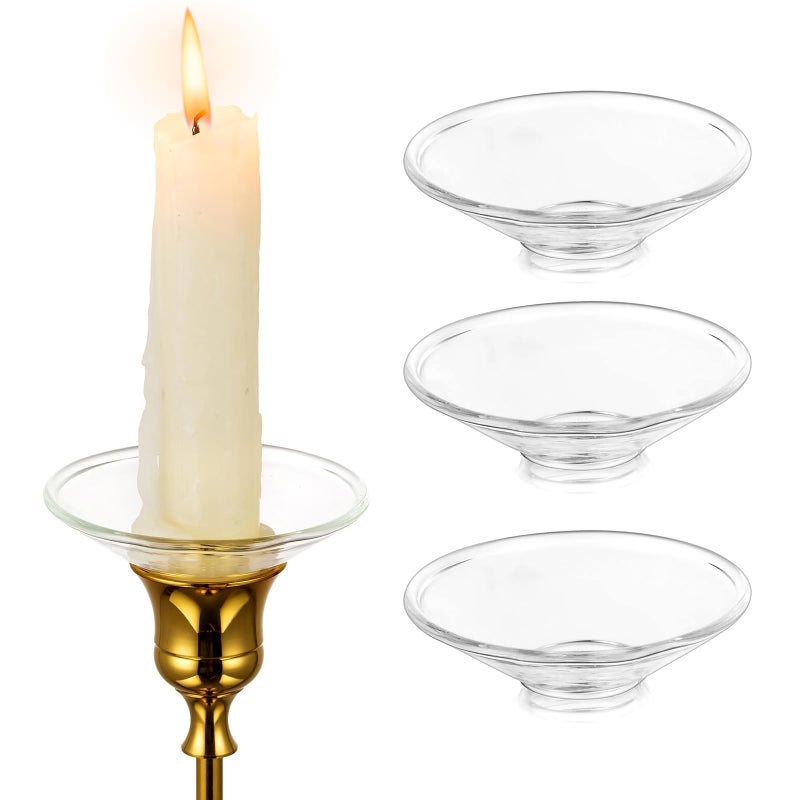 Hewory Glass Bobeches for Candlestick Holders 3 PCS Candle Drip Protectors Candle Rings for Tapers Candle Drip Catcher for Candle Stick Candle Holder for Wedding Party Church Home Round Clear - Image 2