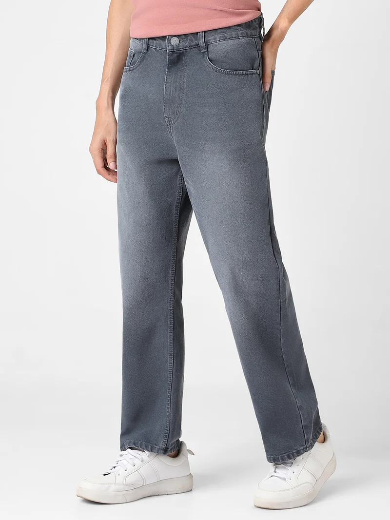 Urbano Fashion Men's Grey Loose Baggy Fit Washed Jeans Non-Stretchable