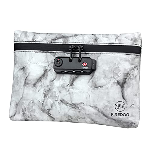 FIREDOG Smell Proof Bag with Combination Lock,6"x9" Odor Proof Pouch Case Container for Travel Storage (Marble Black) - Image 1