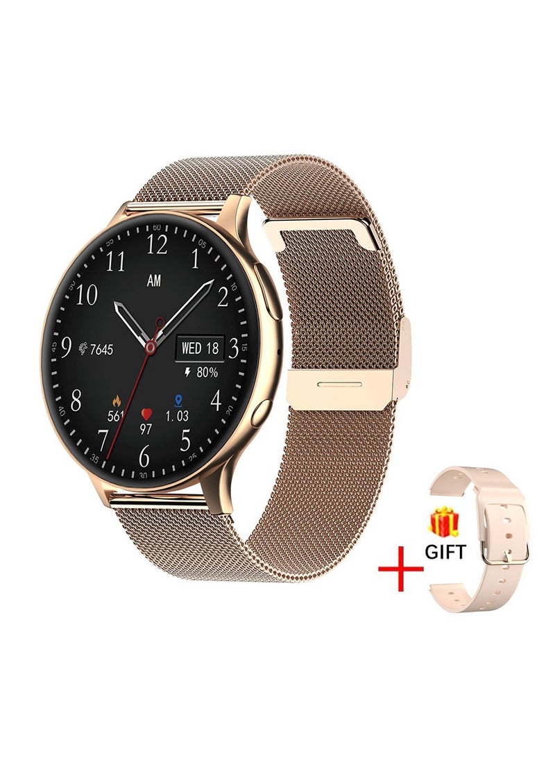 LIGE New Smart Watch For Women 1.28" AMOLED Screen Sports Bluetooth Calling IP67 Waterproof Mesh Rose Gold & Silicone Pink Strap - Image 1