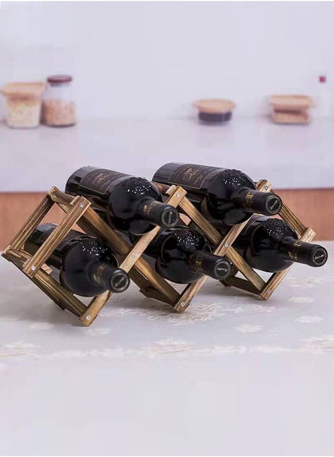 HOME TASTE Hometaste Foldable Wooden Wine Rack - Free Standing, Countertop Wine Holder Versatile Folding Wood Wine Storage Showcase Shelves For Home, Kitchen, Bar, Cabinet, Pantry (5-Bottle Holder) 