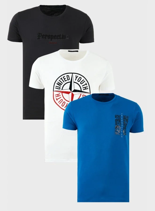 Buratti  Buratti Cotton Slim Fit Crew Neck Printed 3-Pack T Shirt Men's T-SHIRT 541S31 for Men | Best Price UAE