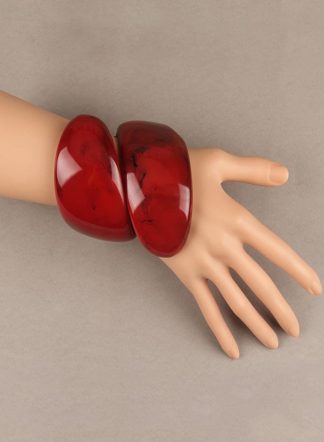 Bjesinmo Bangle Bracelets for Women Chunky Twisted Bracelets Red Acrylic Bracelet Resin Bangle Bracelet Arm Cuff Jewelry - Image 2
