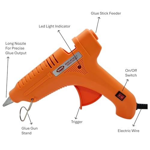 Mario ME-117, 100 Watt Professional Hot Melt Glue Gun For Crafting & DIY Purpose (Orange) + 5 Glue Sticks - Image 4
