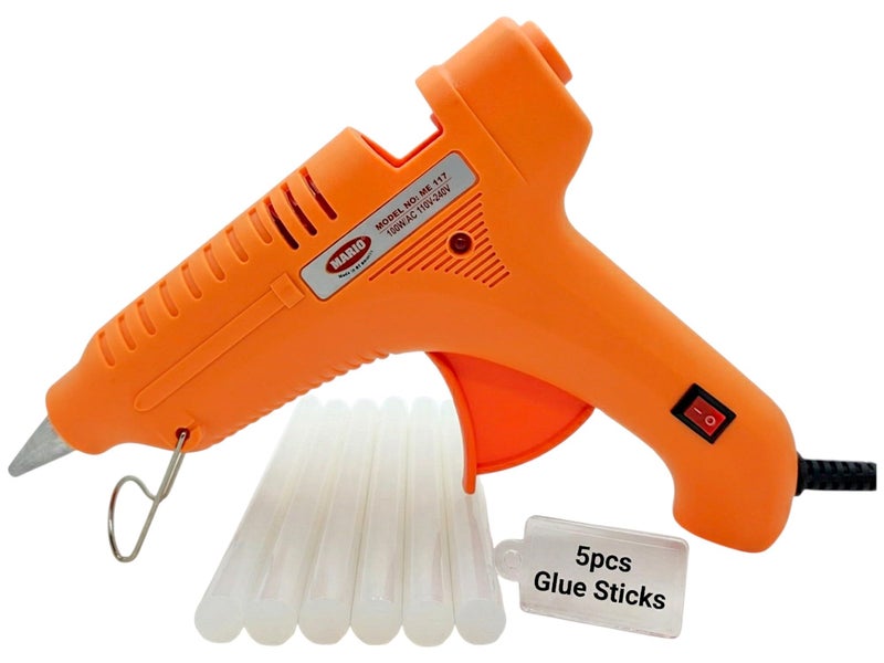 Mario ME-117, 100 Watt Professional Hot Melt Glue Gun For Crafting & DIY Purpose (Orange) + 5 Glue Sticks - Image 1