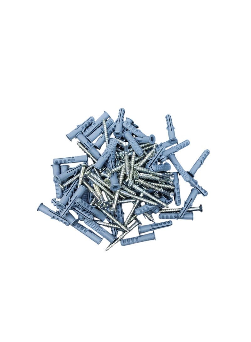 50 Sets Wall Plugs with Screws – Heavy Duty Nylon Rawl Plug & Steel Screw Fixing Kit for Wall Mounting - Image 1