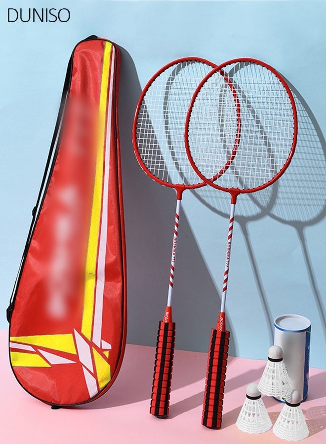 DUNISO Badminton Rackets Set for 2 Players with 3 Shuttlecocks & Carrying Bag - Red - Image 1