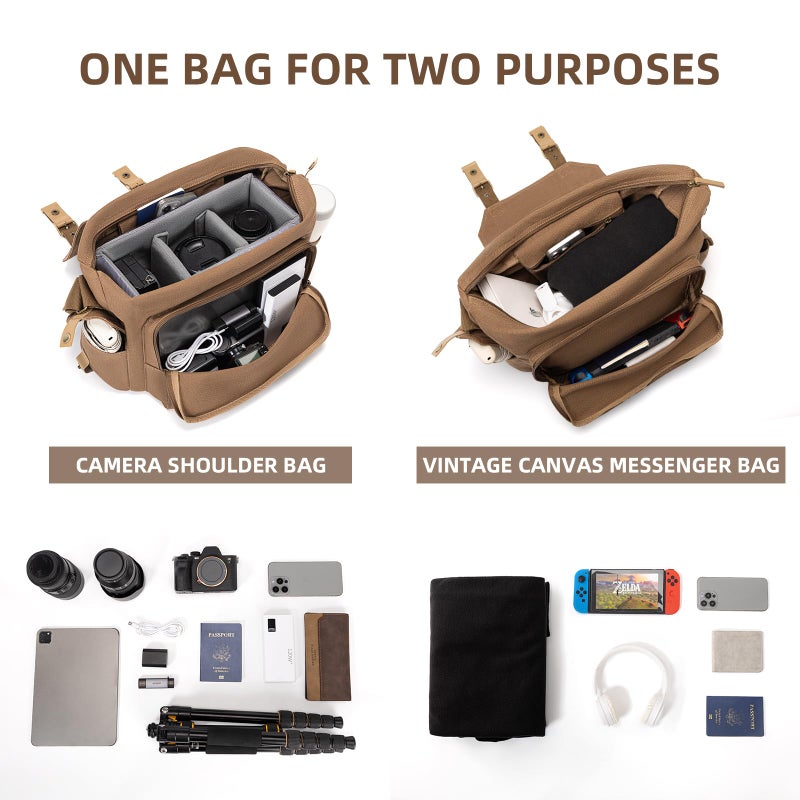 CADeN Camera Bag Case Canvas Compatible for Nikon, Canon, Sony DSLR/SLR Mirrorless Camera with Tripod Holder, Camera Shoulder Messenger Bag for Men/Women (1.0 Brown) - Image 5