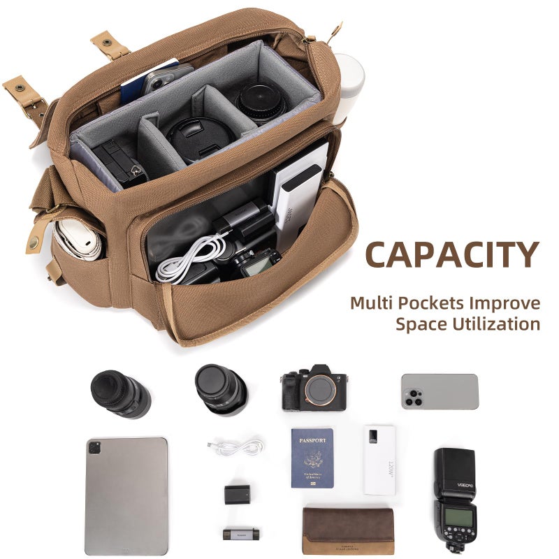 CADeN Camera Bag Case Canvas Compatible for Nikon, Canon, Sony DSLR/SLR Mirrorless Camera with Tripod Holder, Camera Shoulder Messenger Bag for Men/Women (1.0 Brown) - Image 3