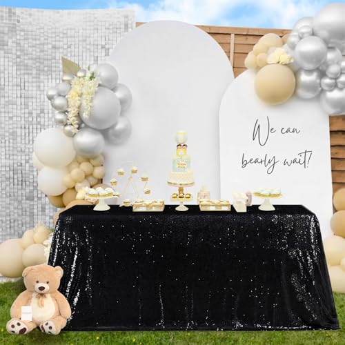 SoarDream Black Sequin Tablecloth 60x102 Inch Sequence Tablecloth Sequin Fabric Wedding Birthday Party Meeting Events Easter Table Decorations - Image 3