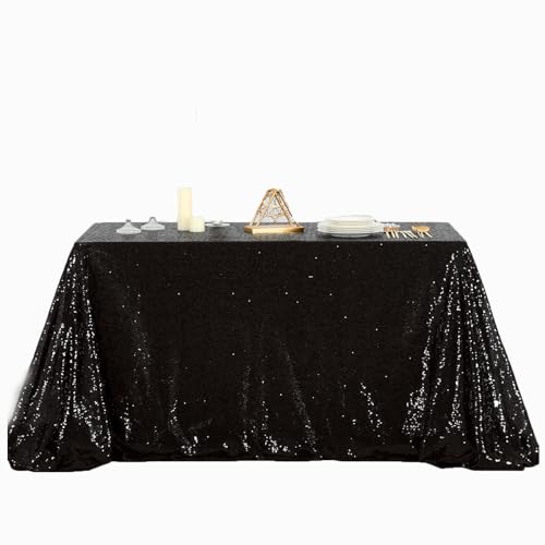 SoarDream Black Sequin Tablecloth 60x102 Inch Sequence Tablecloth Sequin Fabric Wedding Birthday Party Meeting Events Easter Table Decorations - Image 1