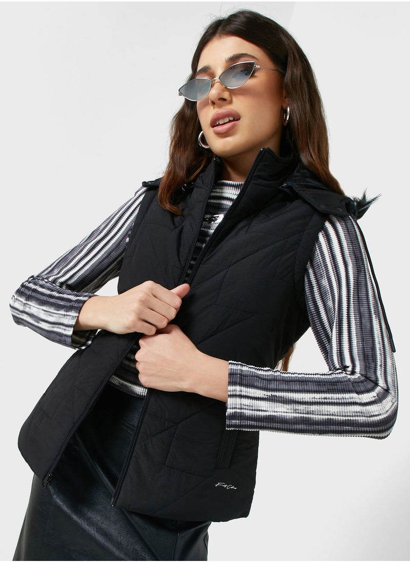 Urban Minx - Urban Minx Urban Minx Classic Padded Vest With Hood - Image 1
