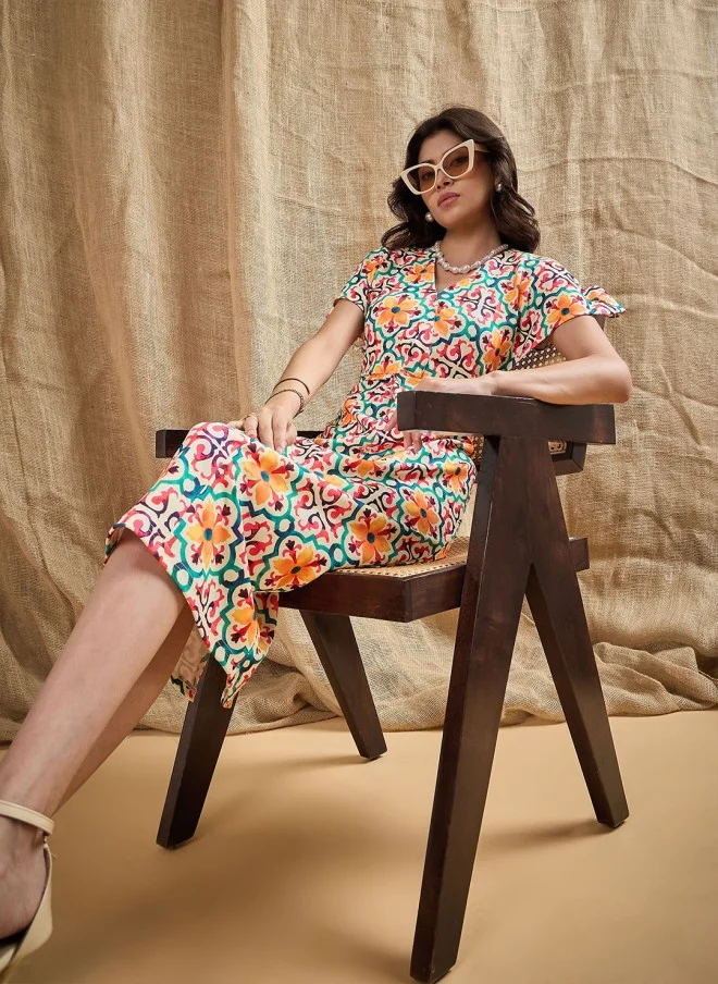 SASSAFRAS Geometric Print Sheath Midi Dress for Women