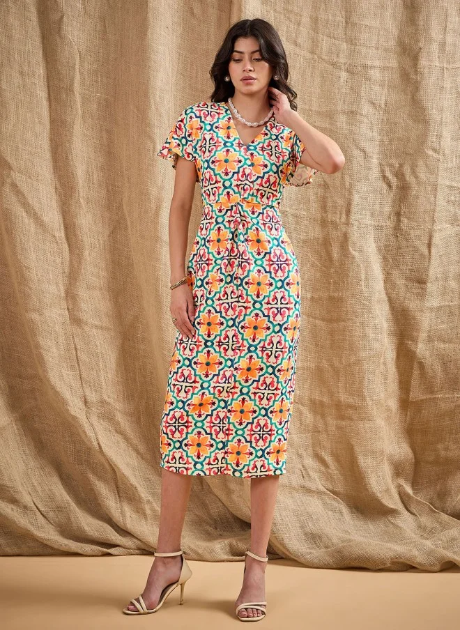ساسافراس Geometric Print Sheath Midi Dress for Women