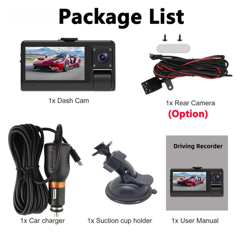 G50 Car Recorder 3 inch screen touch mobile phone APP playback HD infrared night vision reversing parking monitoring front + interior + rear 3 camera with parking monitoring time-lapse recording cable + car charger cable - Image 5