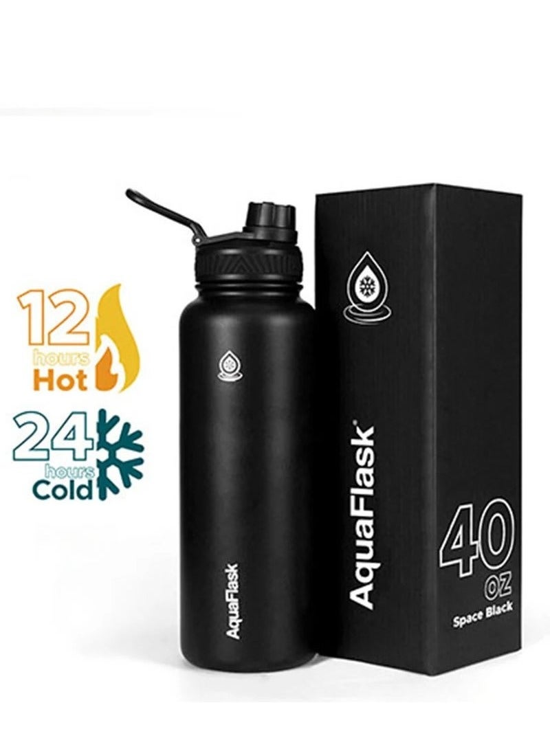 AquaFlask Water Bottle 40 oz/ 1.18 Liter with Spout Lid Vacuum Insulated Stainless Steel (Back 40 oz/ 1.18 Liter) - Image 1