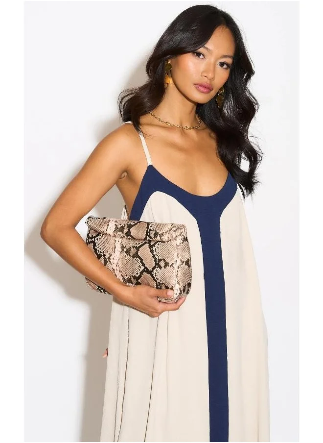 Hoxton Gal Beige & Navy Colorblock Cami Midi Dress – Relaxed Fit