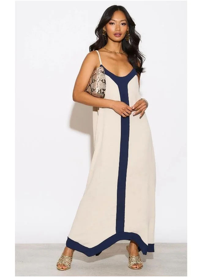 Hoxton Gal Beige & Navy Colorblock Cami Midi Dress – Relaxed Fit