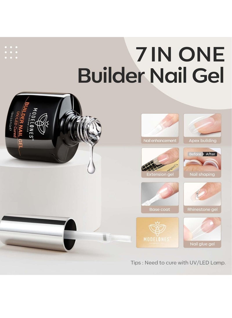 modelones modelones Builder Nail Gel, 7-in-One Clear Gel Builder for Nail Thickening, LED Nail Lamp Cured Hard Gel Nail Strengthener Extension Gel Base Rhinestone Nail Glue Gel in a Bottle  - Image 4