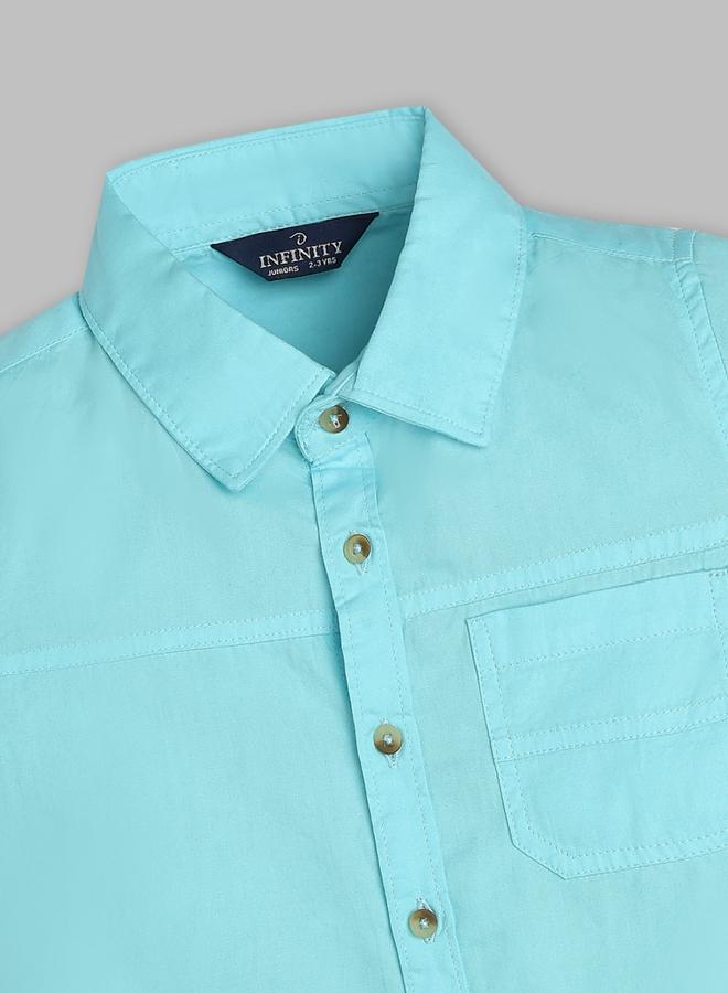 Infinity Kids Aqua Blue Cotton Short Sleeves Shirt - Image 2