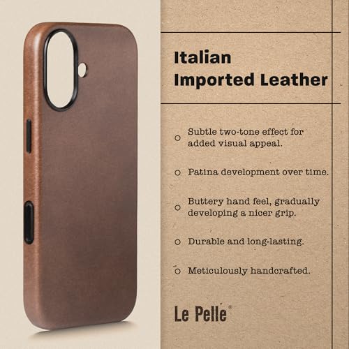Le Pelle - Handcrafted Premium Italian Leather Case for iPhone 17 - [Built-in Camera Control] - Compatible with Magsafe - Two-Tone Effect with Unique Patina Over Time - Cocoa Brown - Image 4