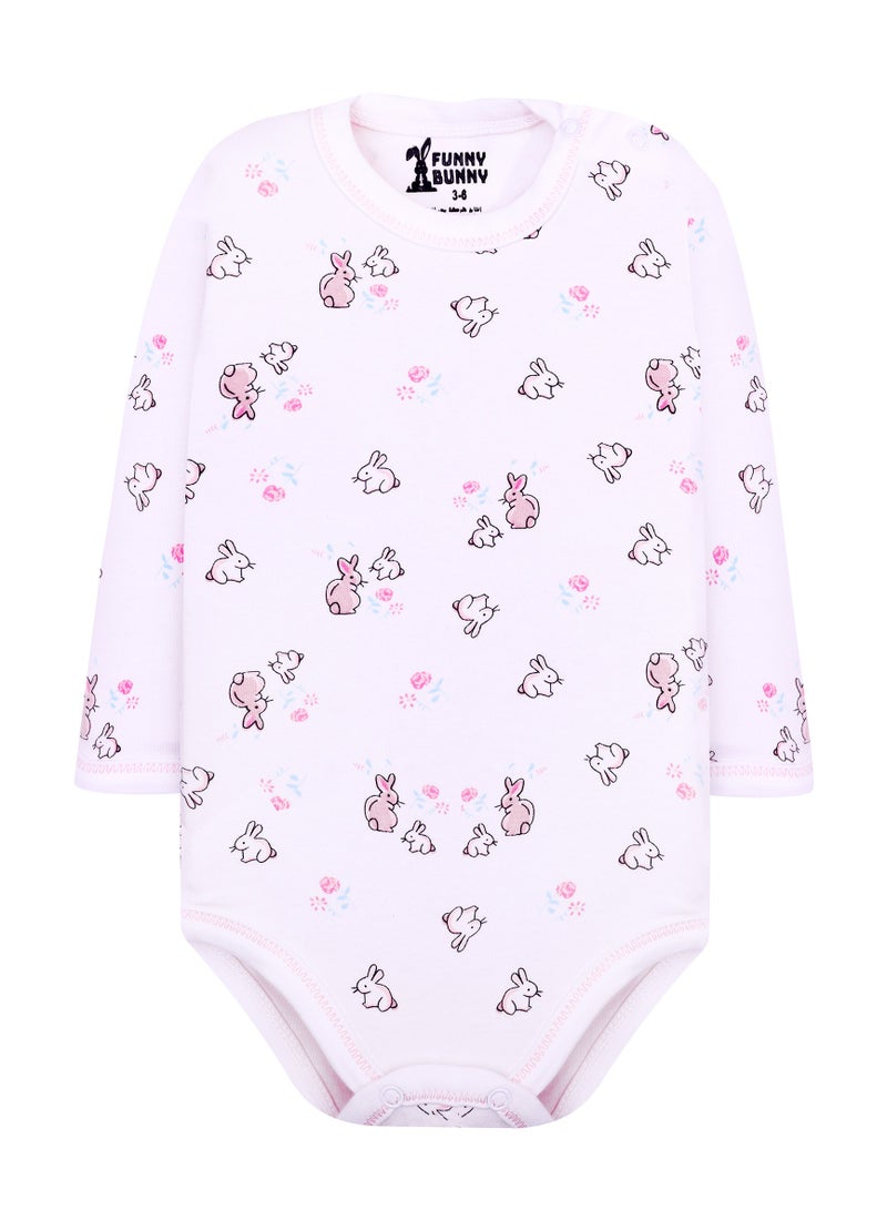 Funny Bunny Pack of 3 Long Sleeve White Printed Colors Bodysuit for Baby Girl - Image 2
