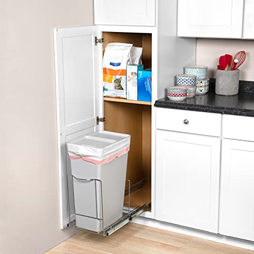 HOLDN’ STORAGE Pull-Out Trash Can for Cabinet - 12 Gal / 48 qt – Heavy-Duty Chrome, Smooth Slide with Trash Bag Storage – Fits 13" Cabinet Opening (Bin Not Included) - Image 2