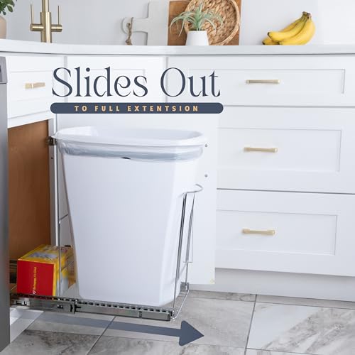 HOLDN’ STORAGE Pull-Out Trash Can for Cabinet - 12 Gal / 48 qt – Heavy-Duty Chrome, Smooth Slide with Trash Bag Storage – Fits 13" Cabinet Opening (Bin Not Included) - Image 4