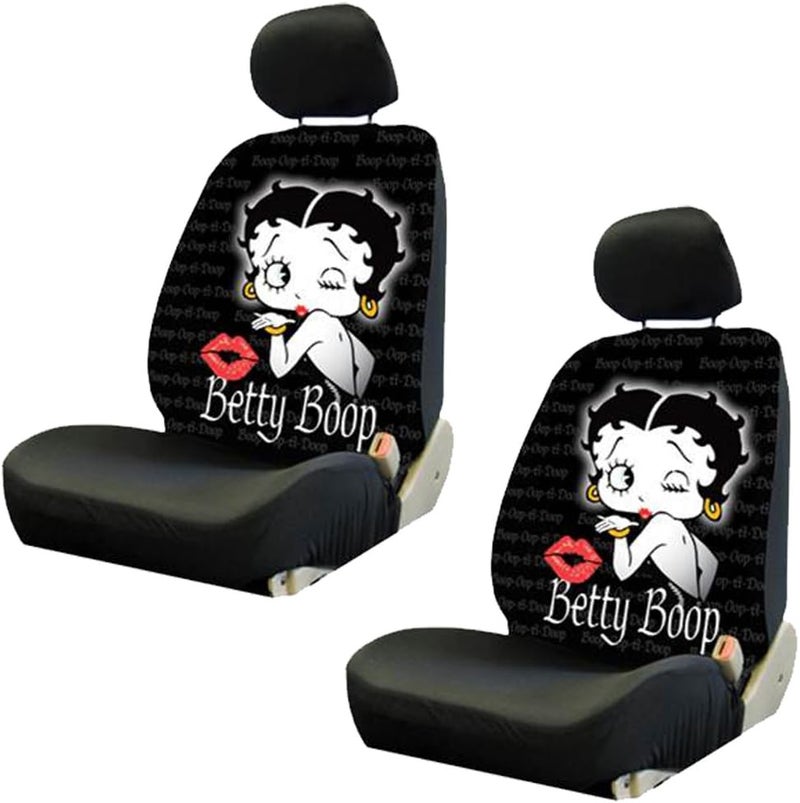 U.A.A. INC. 4 pc Betty Boop Timeless Original Design Black Front Lowback Seat Covers Set - Image 1