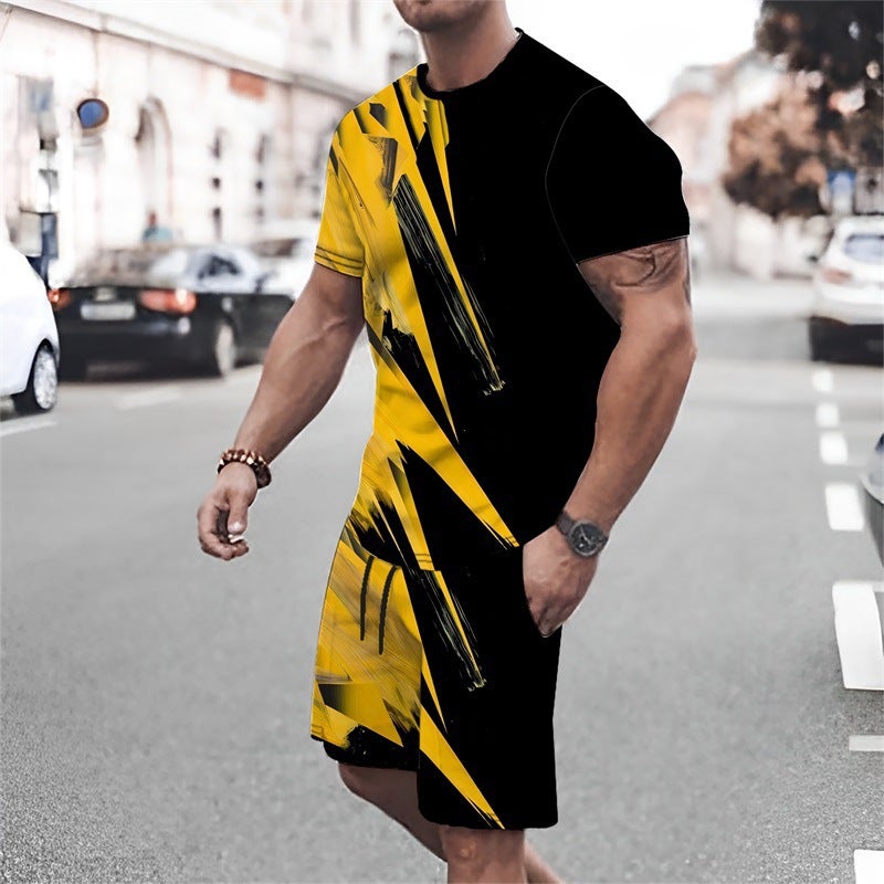 European and American foreign trade new mens 3D suit Amazon cross-border street casual mens shorts crew neck short sleeve T-shirt LM-DXTZ038 