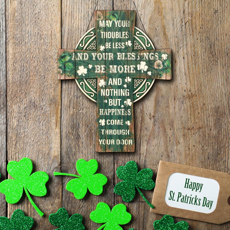 Anglechic St Patricks Day Door Decorations Green Cross Welcome Door Sign Wooden Sign with Irish Blessing Hanging Decoration Clover Home Wall Decor Irish Gifts for Front Door and Wall - Image 3