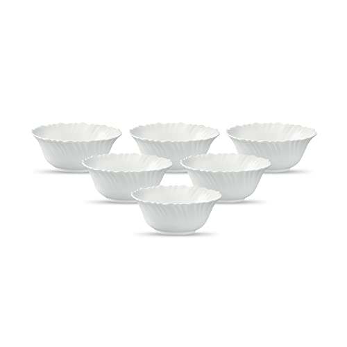 La Opala Diva, Classique Collection, Opal Glass Vegetable Bowl Set 6 pcs, Plain White - Image 1