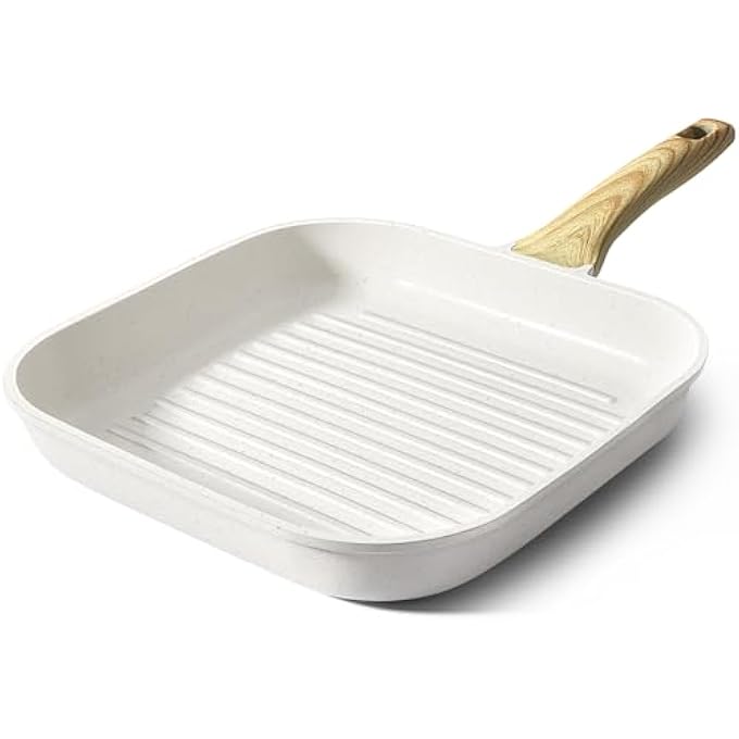 GIPP Nonstick Griddle Pan For Stove Tops 28Cm Grill Pan For Indoor Cooking  Outdoor GrillingSquare Grill Skillet Steak Pan Pfoa Free White - Image 1