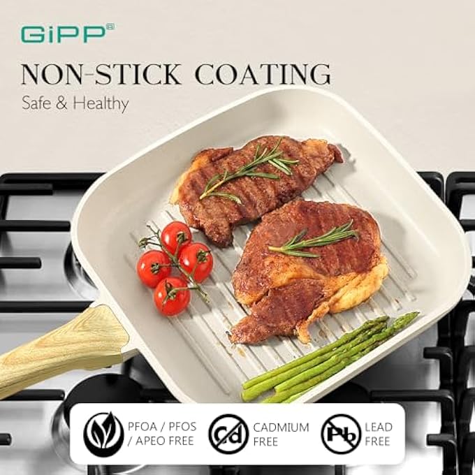 GIPP Nonstick Griddle Pan For Stove Tops 28Cm Grill Pan For Indoor Cooking  Outdoor GrillingSquare Grill Skillet Steak Pan Pfoa Free White - Image 3