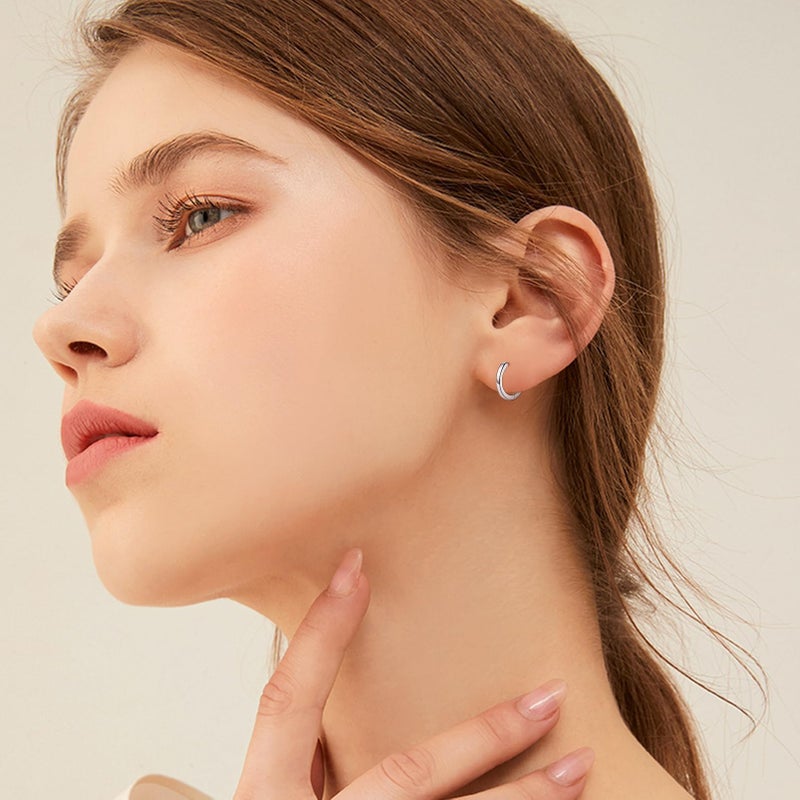 Silvora Sterling Silver Hoop Earrings for Women, Small Hoops Earring for Women 925 Sterling Silver Huggie Cartilage Earring Hypoallergenic Dainty Earrings 8MM hoop earrings - Image 2