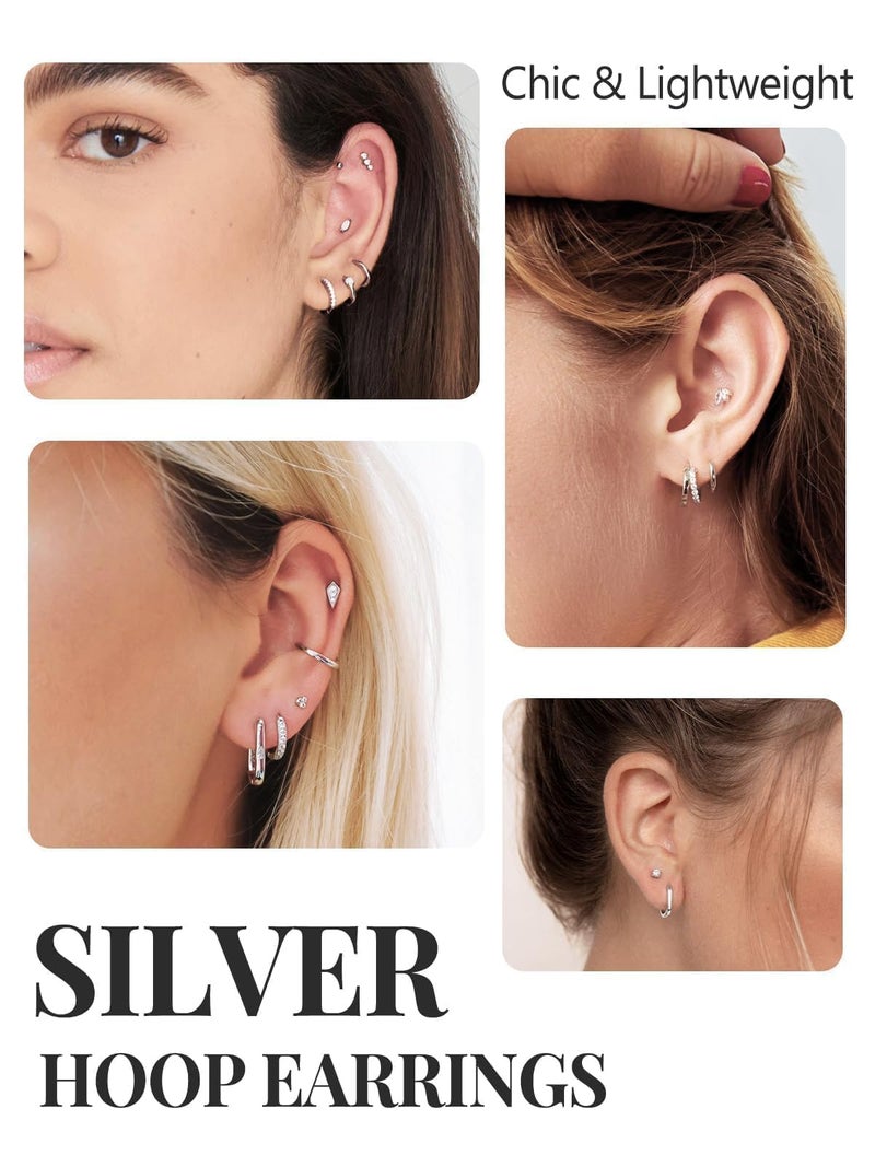 Silvora Sterling Silver Hoop Earrings for Women, Small Hoops Earring for Women 925 Sterling Silver Huggie Cartilage Earring Hypoallergenic Dainty Earrings 8MM hoop earrings - Image 5