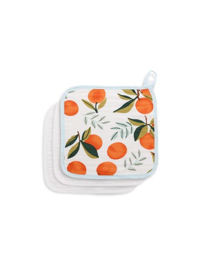 Anvi Baby Organic Bamboo Face Cloth Set of 3 Orange Orchard  - Image 1
