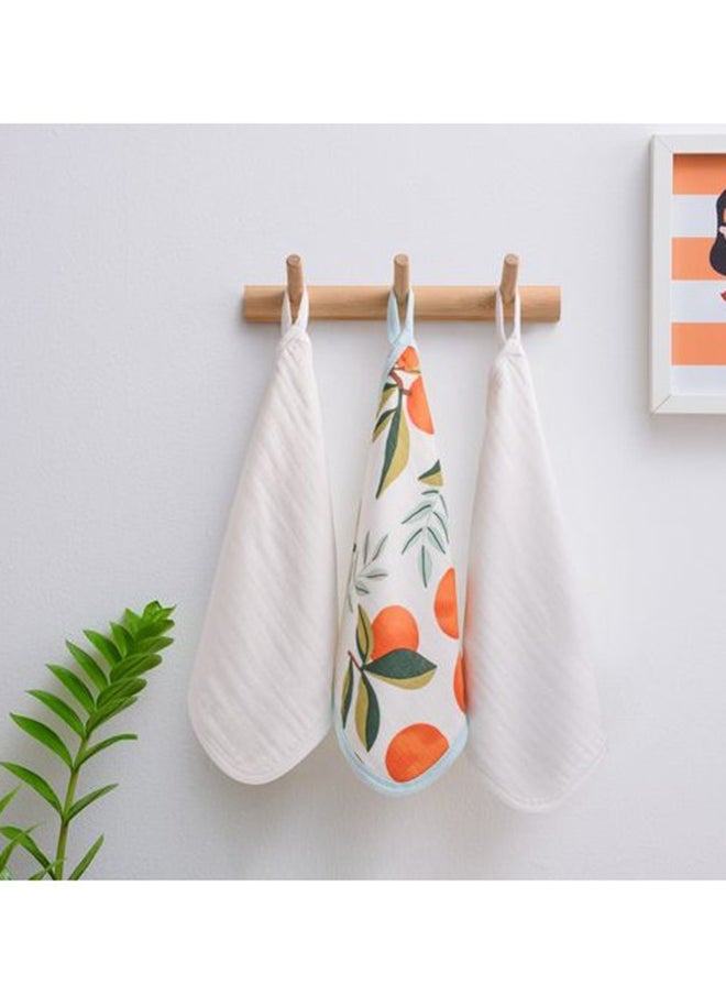 Anvi Baby Organic Bamboo Face Cloth Set of 3 Orange Orchard  - Image 4