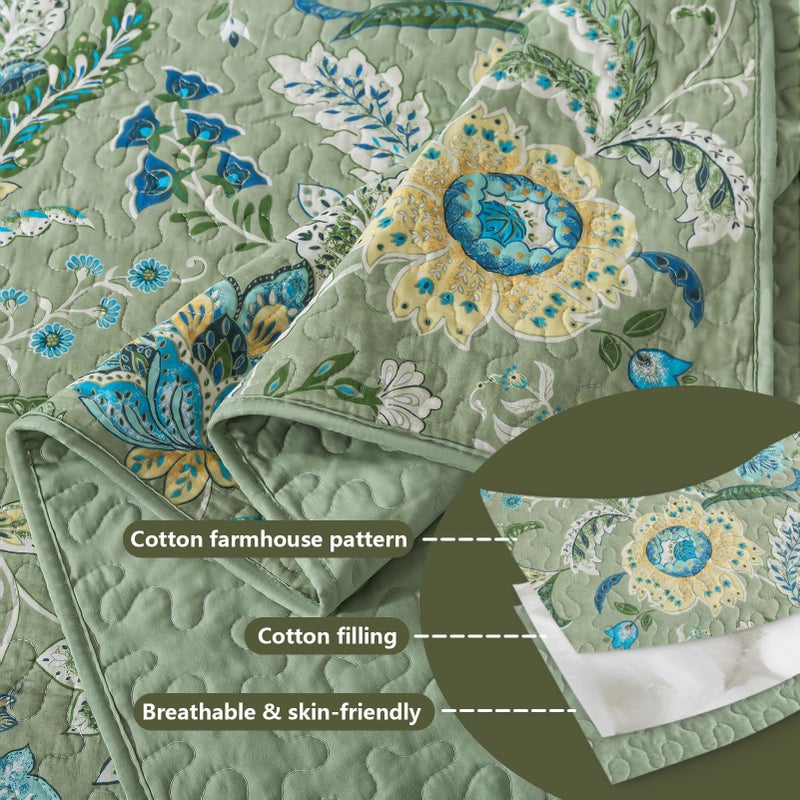 BEDIFANY Farmhouse King Quilt Bedding Set - Cotton Lightweight Bedspread with Floral Pattern, 98x106 Inch All Season Coverlet Set, 3 Piece (Quilt + 2 Pillow Shams) - Image 4