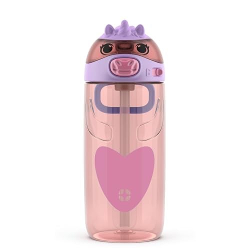 Ello Ellies 16oz Plastic Kids Water Bottle with Straw and Built-in Carrying Handle and Leak-Proof Locking Lid for School backpack, Lunchbox and Outdoor Sports, Unicorn - Image 1