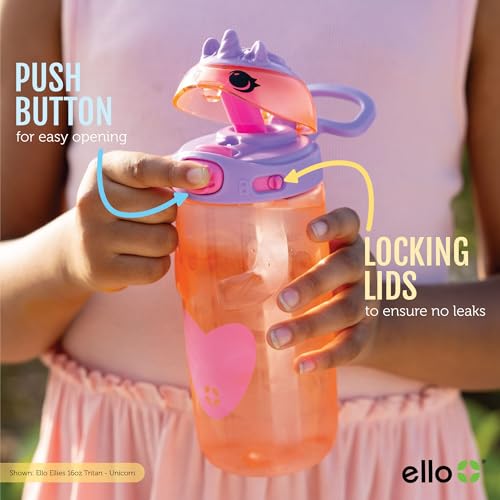 Ello Ellies 16oz Plastic Kids Water Bottle with Straw and Built-in Carrying Handle and Leak-Proof Locking Lid for School backpack, Lunchbox and Outdoor Sports, Unicorn - Image 5