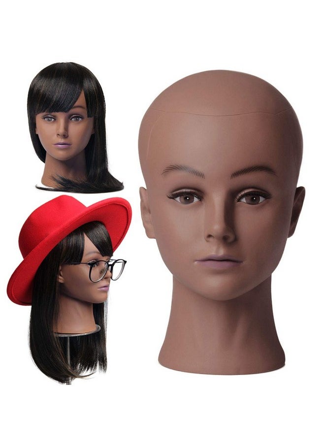 Newshair Bald Female Mannequin Head With Eyelash Training Head Wig Head Professional Cosmetology For Wig Making And Display Hat Helmet Glasses Or Masks Display Head Model With Free T-Pins (Dark Brown)  - Image 1