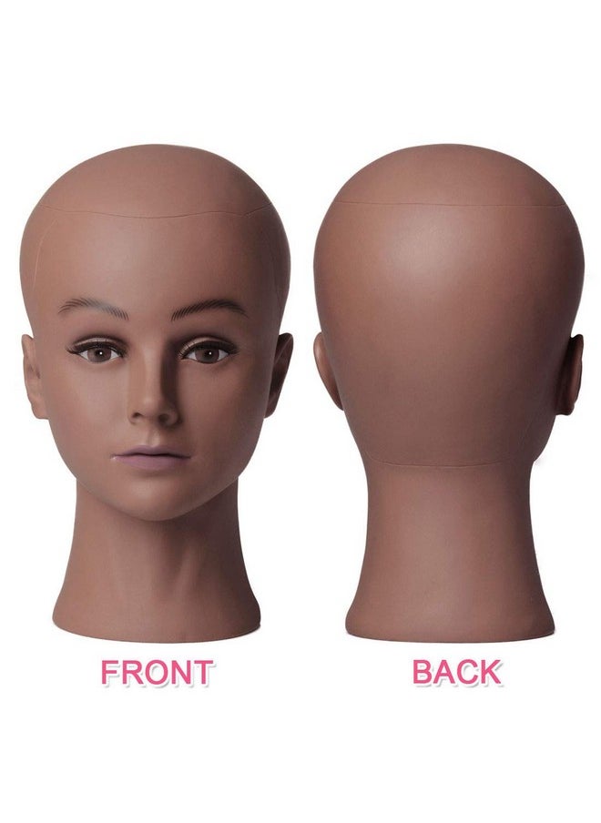 Newshair Bald Female Mannequin Head With Eyelash Training Head Wig Head Professional Cosmetology For Wig Making And Display Hat Helmet Glasses Or Masks Display Head Model With Free T-Pins (Dark Brown)  - Image 2