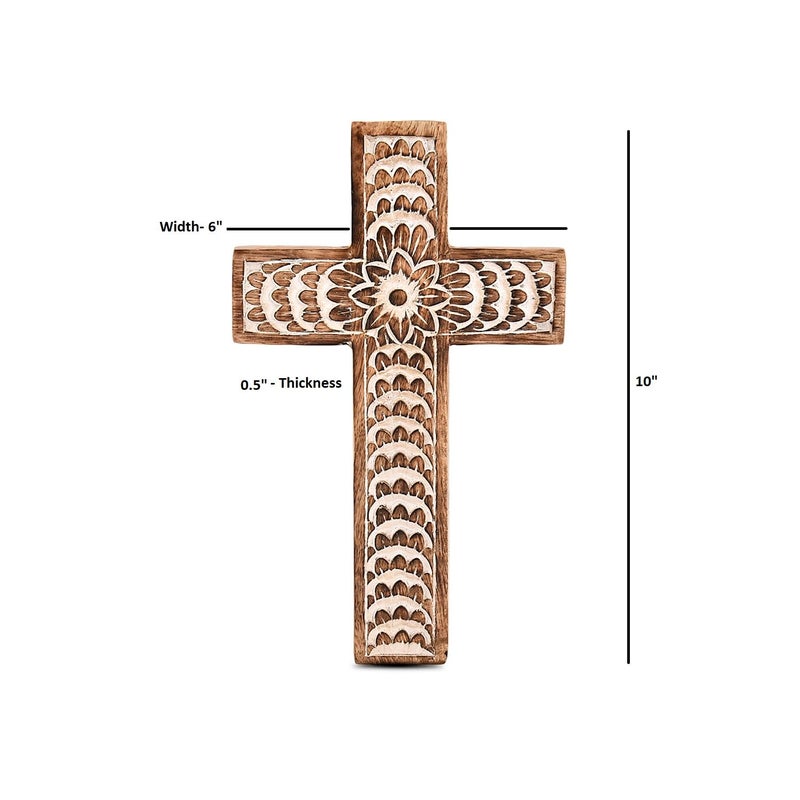 EDHAS Mango Wood White Cross Carved Floral-Design Family Cross Decor,Home Decoration (10" x 6" x 0.5") - Image 5