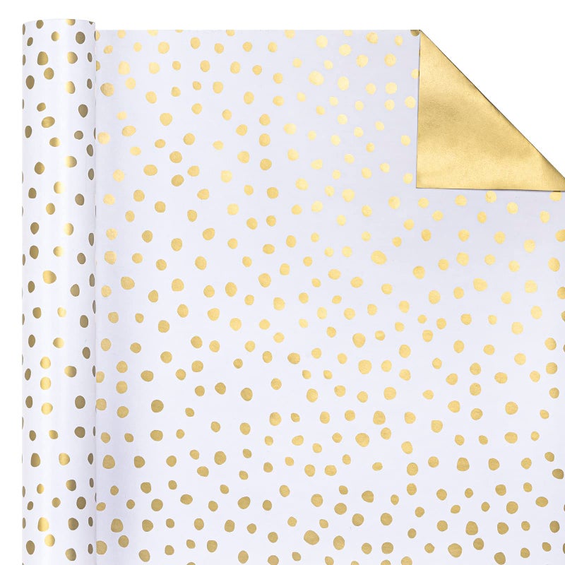 WRAPAHOLIC Reversible Wrapping Paper - Mini Roll - 17 Inch X 33 Feet - Gold Print and Delicate Polka Dots Design for Birthday, Christmas, Wedding, Baby Shower - Image 3