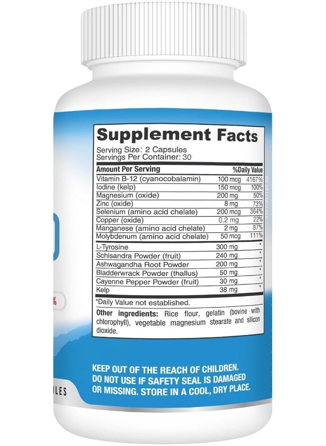 Thyroid Supplement To Promote Thyroid Function With Thyroid Support Vitamins, Vitamin B-12, Iodine, Magnesium, Zinc, Selenium, Manganese, L-Tyrosine, Bladderwrack, Cayenne, Kelp & More