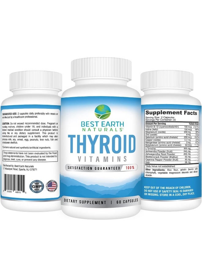 Thyroid Supplement To Promote Thyroid Function With Thyroid Support Vitamins, Vitamin B-12, Iodine, Magnesium, Zinc, Selenium, Manganese, L-Tyrosine, Bladderwrack, Cayenne, Kelp & More